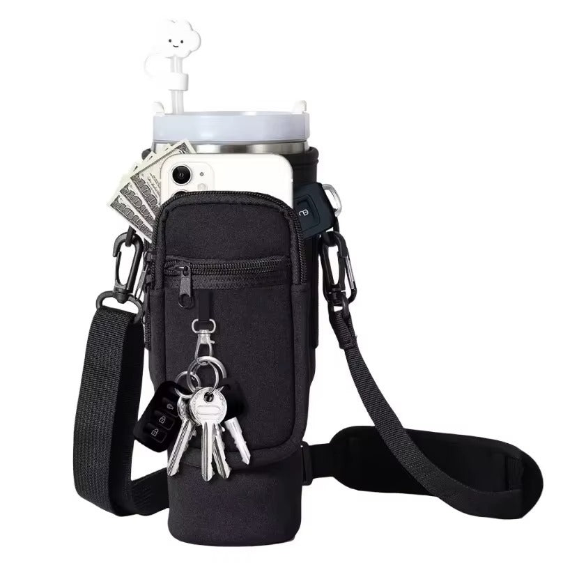 Tumbler Bag - Portable Water Bottle Carrier Sleeve With Adjustable Shoulder Strap