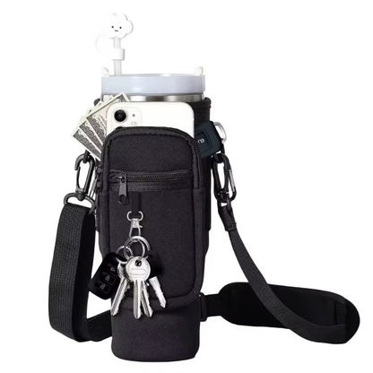 Tumbler Bag - Portable Water Bottle Carrier Sleeve With Adjustable Shoulder Strap