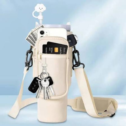 Tumbler Bag - Portable Water Bottle Carrier Sleeve With Adjustable Shoulder Strap