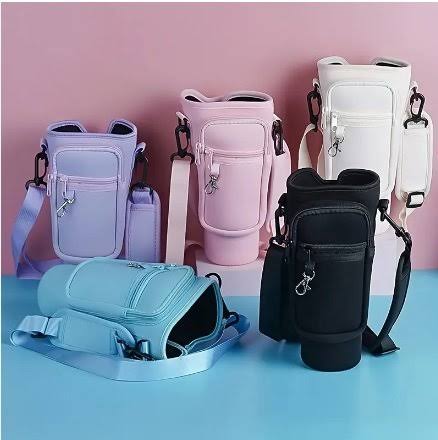 Tumbler Bag - Portable Water Bottle Carrier Sleeve With Adjustable Shoulder Strap